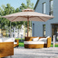 Outsunny 10x10ft Wood Square Patio Umbrella Garden Market Parasol Sunshade Canopy with 2 Pulley Pagoda Style (Khaki) | The Comfy Couch Canada
