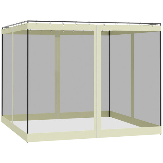 Outsunny 10x10 Gazebo Curtain Replacement Universal Mesh Sidewall Netting with Zippers & C-Rings in Beige | The Comfy Couch Canada