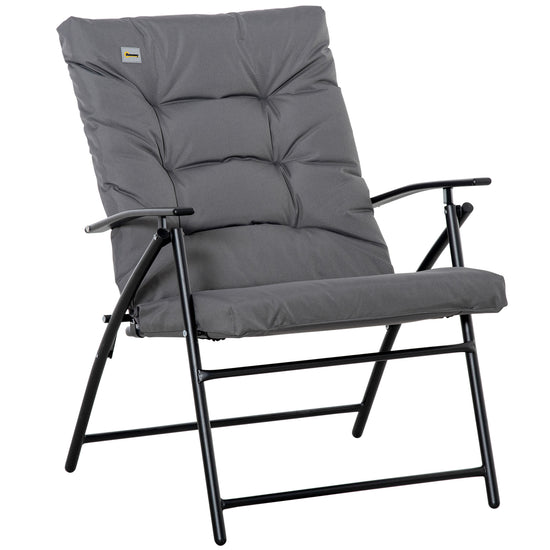 Outsunny Foldable Lounge Chair, Fabric Upholstered Recliner, Outdoor Lounger with Armrest, Metal Frame Camping Beach Chair, Grey | The Comfy Couch Canada