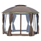 Outsunny 12x12 Outdoor Dome Gazebo Canopy Patio Shelter with Netting Sidewalls, Curtains & Double Vented Roof in Brown | The Comfy Couch Canada