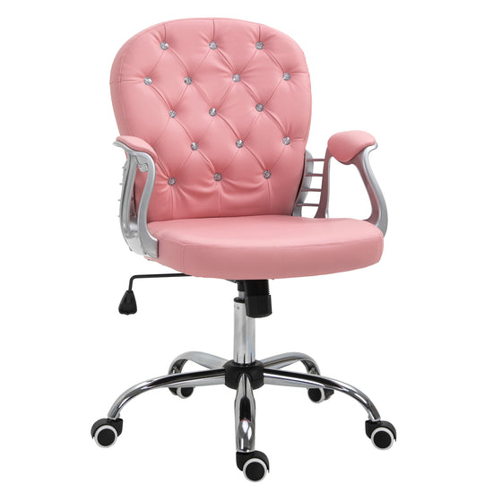 Vinsetto 360° Swivel Office Chair Vanity Style Tufted Backrest Task Chair with Height Adjustable, Armrests and Thick Padding, Pink | The Comfy Couch Canada