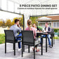 Outsunny 5 Piece Patio Dining Set with 2.1" Umbrella Hole, 4 Stackable Chairs, Tempered Glass Top, Rust-Resistant Metal Frame | The Comfy Couch Canada