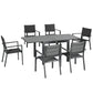 Outsunny 7PC Patio Dining Set Aluminum Expandable Table Stackable Chairs Mesh Fabric Seats Dark Gray | The Comfy Couch Canada