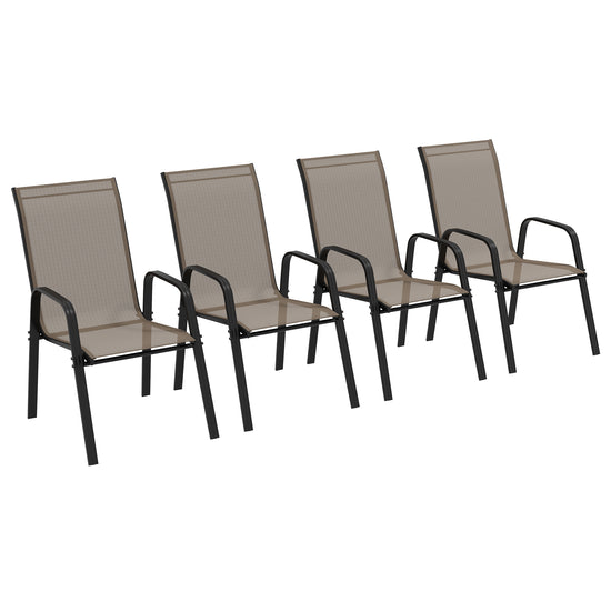 Outsunny Set of 4 Outdoor Dining Chairs, Heavy Duty Stackable Patio Dining Set with Armrests for Balcony Garden, Grey | The Comfy Couch Canada