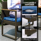 Outsunny 3 Pieces Wicker Patio Furniture Set, Rattan Bistro Set w/ Acacia Wood Table & Removable Cushions, Dark Blue | The Comfy Couch Canada