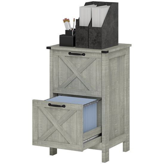 HOMCOM Vertical Filing Cabinet with 2 Drawers, Rustic Farmhouse Office Storage Cabinet for A4, Letter Size, Stone Grey | The Comfy Couch Canada