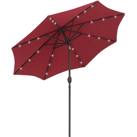 Outsunny 9ft Solar LED Patio Umbrella: Wine Red Tilt Canopy Sunshade for Stylish UV Protection | The Comfy Couch Canada