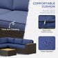 Outsunny 6 Pieces Outdoor Rattan Patio Furniture Set with Corner Sofa, Wood-Plastic Coffee Table, Navy Blue | The Comfy Couch Canada
