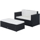 Aosom Rattan Loveseat and Ottoman Set - 2pc Wicker Sofa Table Set with Cushions for Outdoor Patio Furniture | The Comfy Couch Canada