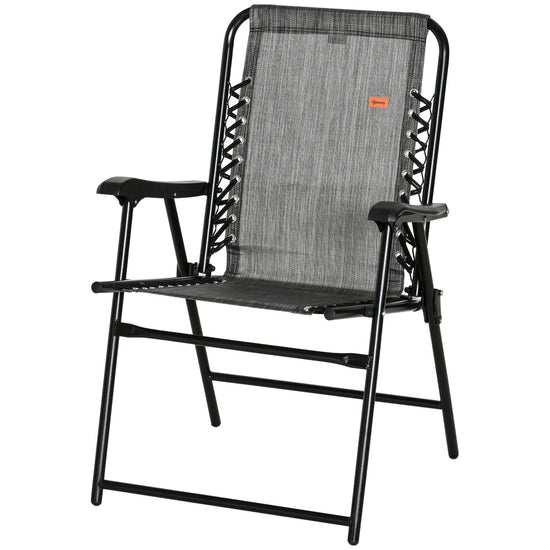 Outsunny Outdoor Folding Chair, Bungee Sling Foldable Chair with Armrests, Folding Lawn Chair for Camping, Garden, Pool, Beach, Backyard, Grey | The Comfy Couch Canada