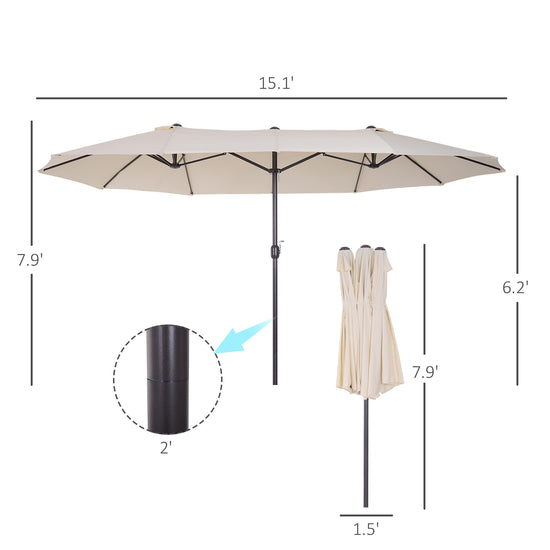 Outsunny 15ft Double-Sided Patio Umbrella Rectangular Parasol Sun Shelter Canopy Shade UV Protection w/ Hand Crank | The Comfy Couch Canada