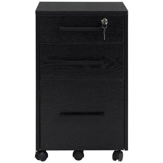 HOMCOM 3-Drawer Lockable File Cabinet Vertical Office Storage with Hanging Bars for A4 Letter Size Documents Black.