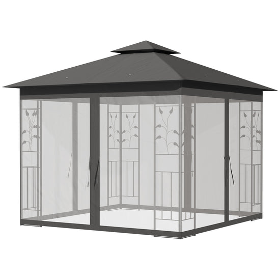 Outsunny 10x10 Steel Patio Gazebo Soft-Top Sun Shelter with 2-Tier Roof & Curtain Sidewalls in Grey | The Comfy Couch Canada