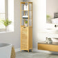 kleankin Slender Bathroom Floor Cabinet: 3 Shelves, Cupboard & Linen Tower Storage in Natural Wooden Finish.