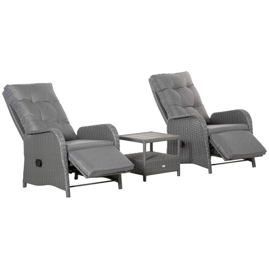 Outsunny Aluminum Frame Rattan Patio Furniture Set 3PC High Back Recliner Chair Bistro Set Outdoor Sofa Set Wicker PE | The Comfy Couch Canada