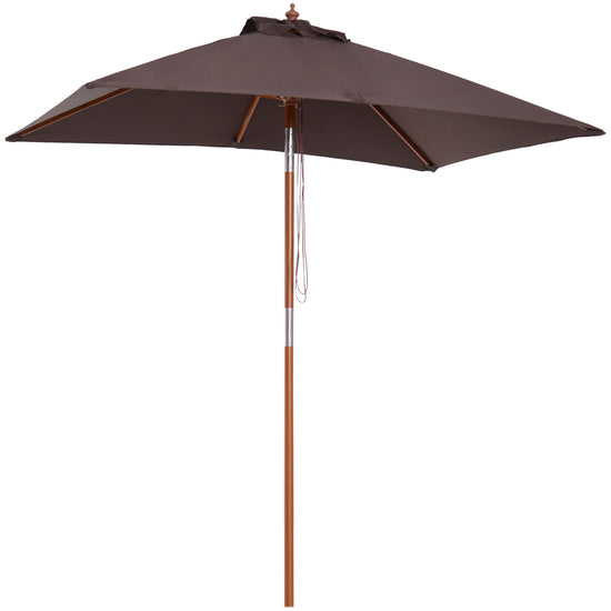 Outsunny 6.6x5ft Square Market Parasol, Wooden Patio Umbrella with Tilt Mechanism and 6 Bamboo Ribs, Garden Sunshade, Coffee | The Comfy Couch Canada