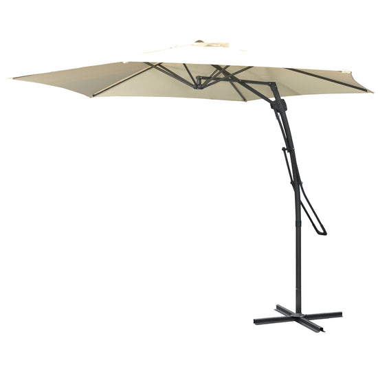 Outsunny 10ft Cantilever Patio Umbrella Offset Parasol with Crank Handle, Cross Base for Garden, Deck, Cream White | The Comfy Couch Canada