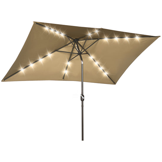 Outsunny Patio Umbrella 6.5x10ft Rectangle Solar LED Outdoor Parasol Aluminum Tilt Market Umbrella Light Coffee | The Comfy Couch Canada