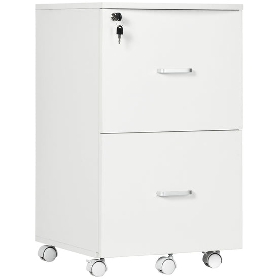 Vinsetto 2 Drawer Wood Mobile File Cabinet with Lock Office Filing Storage Locking Wheels Home Study White | The Comfy Couch Canada