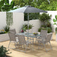 Outsunny 8 Piece Patio Dining Set with Table Umbrella, 6 Folding Chairs and Rectangle Dining Table, Grey | The Comfy Couch Canada