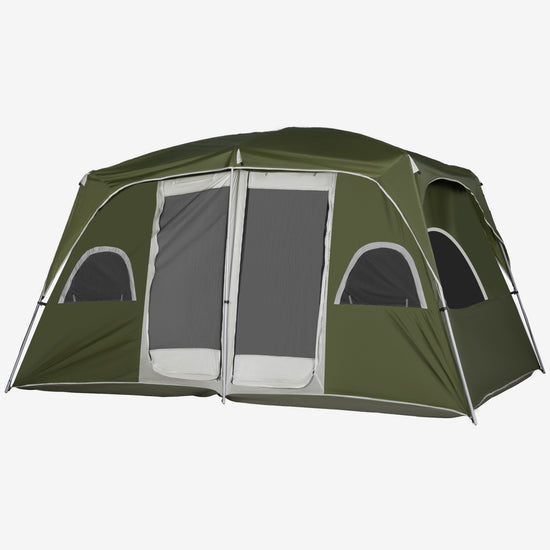 Outsunny 4-8 Person Family Tent Camping Tent with 2 Room Mesh Windows Easy Set Up for Backpacking Hiking Outdoor Dark Green | The Comfy Couch Canada