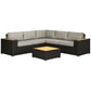 Outsunny 6-Piece Brown Rattan Outdoor Patio Furniture Set, Corner Sofa with Wood-Plastic Coffee Table, Cushions | The Comfy Couch Canada