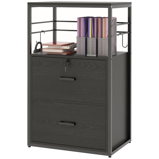 Vinsetto Lockable 2 Drawer File Cabinet with Adjustable Bar for Letter A4 Legal Size Black Office Organizer.