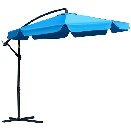 Outsunny 9FT Cantilever Patio Umbrella: Offset Design with Easy Tilt, Cross Base & 8 Ribs for Outdoor Shade, Blue | The Comfy Couch Canada