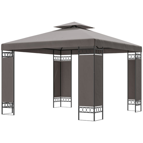Outsunny 10 x 10 FT Canopy Gazebo, Double Roof Patio Gazebo with Screen Panels and Metal Frame for Deck, Backyard, Khaki | The Comfy Couch Canada