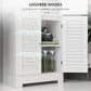HOMCOM Freestanding Bathroom Cabinet Glass Louvred Doors Tall Cupboard Kitchen Study Living Room Storage Furniture White | The Comfy Couch Canada