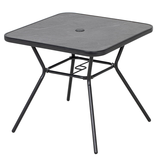 Outsunny Square Outdoor Table, Patio Bistro Coffee Table with Faux-marbled Top and 42mm Umbrella Hole for Garden, Dark Grey | The Comfy Couch Canada