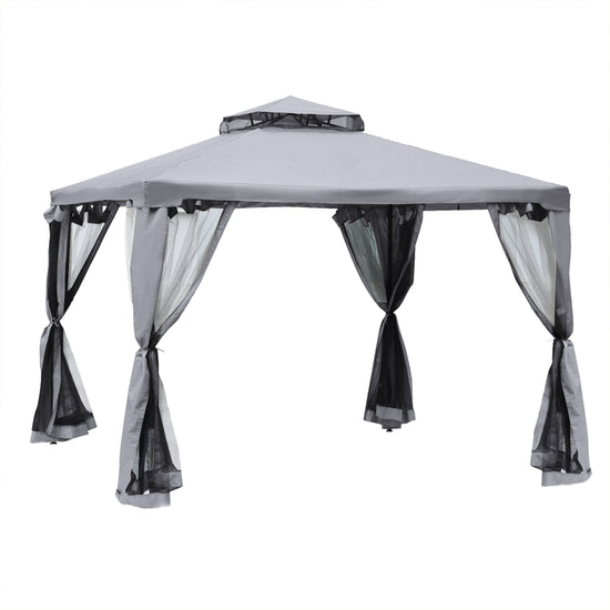 Outsunny Patio Gazebo 9.6x9.6ft Outdoor Pavilion 2 Tier Roof Canopy Steel Frame Grey | The Comfy Couch Canada