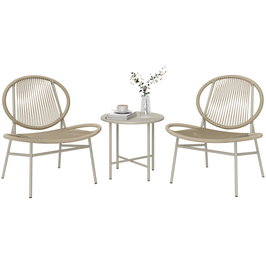 Outsunny Rattan Bistro Set, 3 Pieces Wicker Patio Furniture Set, Acapulco Chairs and Steel Table for Porch, Balcony, Light Grey | The Comfy Couch Canada