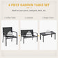 Outsunny 4-Piece Patio Furniture Set with Glass Top Coffee Table, Breathable Mesh Seat & Backrest for Garden, Balcony, Black | The Comfy Couch Canada