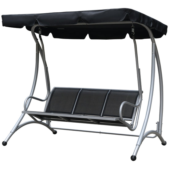 Outsunny 3-Seater Outdoor Swing Chair Bench - Adjustable Canopy, Patio Furniture for Garden, Black | The Comfy Couch Canada