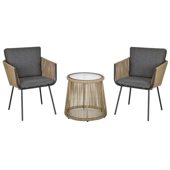 Outsunny Wicker Rattan 3 PCS Bistro Set Webbed Patio Furniture Conversation Chairs Coffee Table Metal Legs Garden Backyard Deck | The Comfy Couch Canada