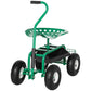 Outsunny Garden Scooter, Rolling Cart with Swivel and Adjustable Seat, Tool Tray, Bucket Basket, Green and Black | The Comfy Couch Canada