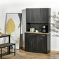 HOMCOM Modern Kitchen Hub: 71" Buffet with Hutch, Black Finish, Storage Cabinets, Drawer, and Microwave Stand.