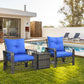 Outsunny 3 PCS Patio Wicker Coffee Table Set Bistro Conversation Furniture with Cushion & Storage Function Patio Yard Porch Blue | The Comfy Couch Canada