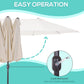 Outsunny 15ft Beige Twin Canopy Patio Umbrella Outdoor Sunshade with Steel Table Lift Crank for Spacious Shade | The Comfy Couch Canada