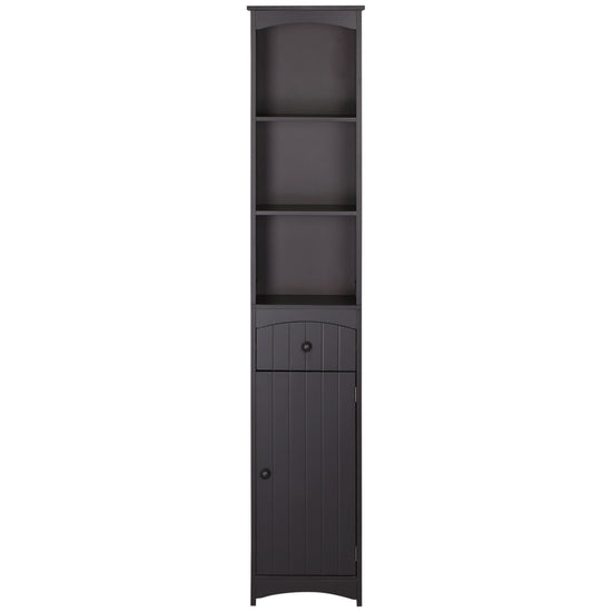 HOMCOM Tall Bathroom Linen Tower with Shelves & Drawer: 3-Level Shelves, Drawer & Modern Design in Brown Elegant Storage | The Comfy Couch Canada