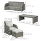 Outsunny 6 Pieces Patio Furniture Set Conversation Set Wicker Sectional Set Cushioned Outdoor Rattan 3-Seat Sofa Adjustable Recliner | The Comfy Couch Canada