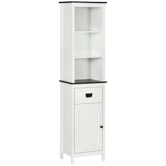 kleankin Tall Linen Storage Cabinet: Floor Standing Design, Drawer & Adjustable Shelves for Bathroom Organization, White Finish | The Comfy Couch Canada