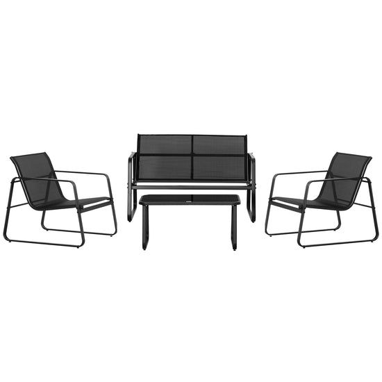 Outsunny 4 PCs Patio Furniture Set with Texteline Seat Outdoor Conversation Set with Loveseat, Center Coffee Table, Black | The Comfy Couch Canada