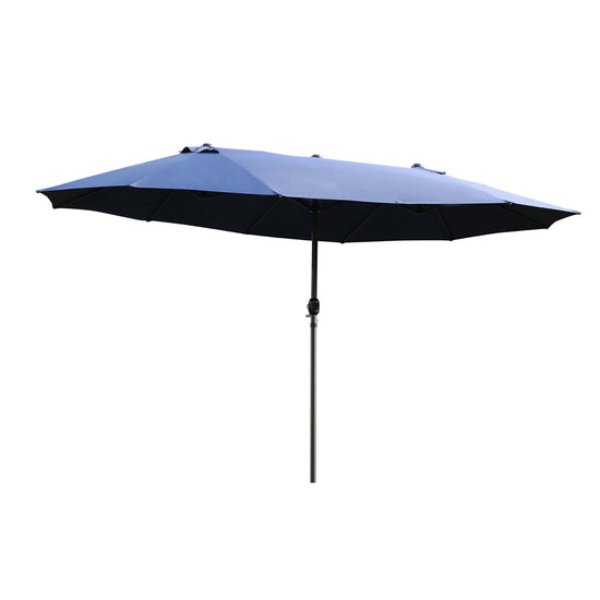 Outsunny Twin Canopy Patio Umbrella: 15ft Blue Outdoor Sunshade with Steel Table & Lift Crank | The Comfy Couch Canada