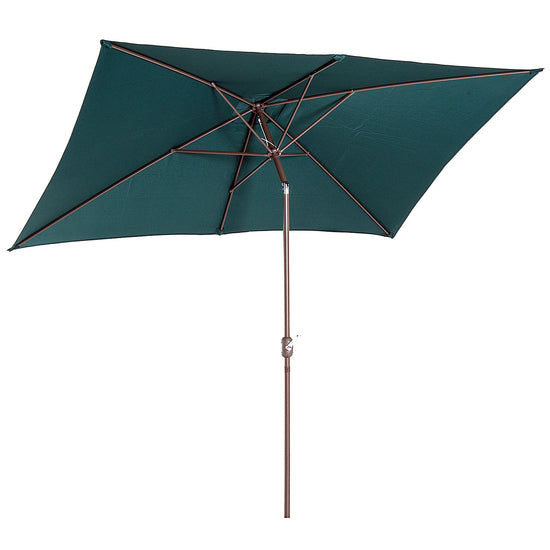 Outsunny 6.5x10ft Rectangle Aluminum Patio Umbrella Garden Parasol Outdoor Sunshade Tilt Crank Canopy Green.