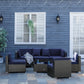 Outsunny Patio Dining Sets, 7-Piece Outdoor Sofa Set with Deep-Seat Cushions for All Weather Backyard Leisure, Navy Blue | The Comfy Couch Canada
