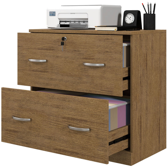 Vinsetto 2 Drawer File Cabinet with Lock, Office Filing Cabinet, Hanging Bar for Letter Size, Home Office, Light Brown | The Comfy Couch Canada
