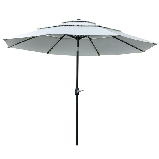 Outsunny 9FT Patio Umbrella 3 Tiers Outdoor Market Umbrella Crank Push Button Tilt for Deck Backyard Lawn Cream White | The Comfy Couch Canada