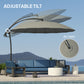 Outsunny 9FT Cantilever Umbrella with 16 Fibreglass Ribs, Offset Hanging Umbrella, Patio Umbrella with Crank and Cross Base, Grey | The Comfy Couch Canada